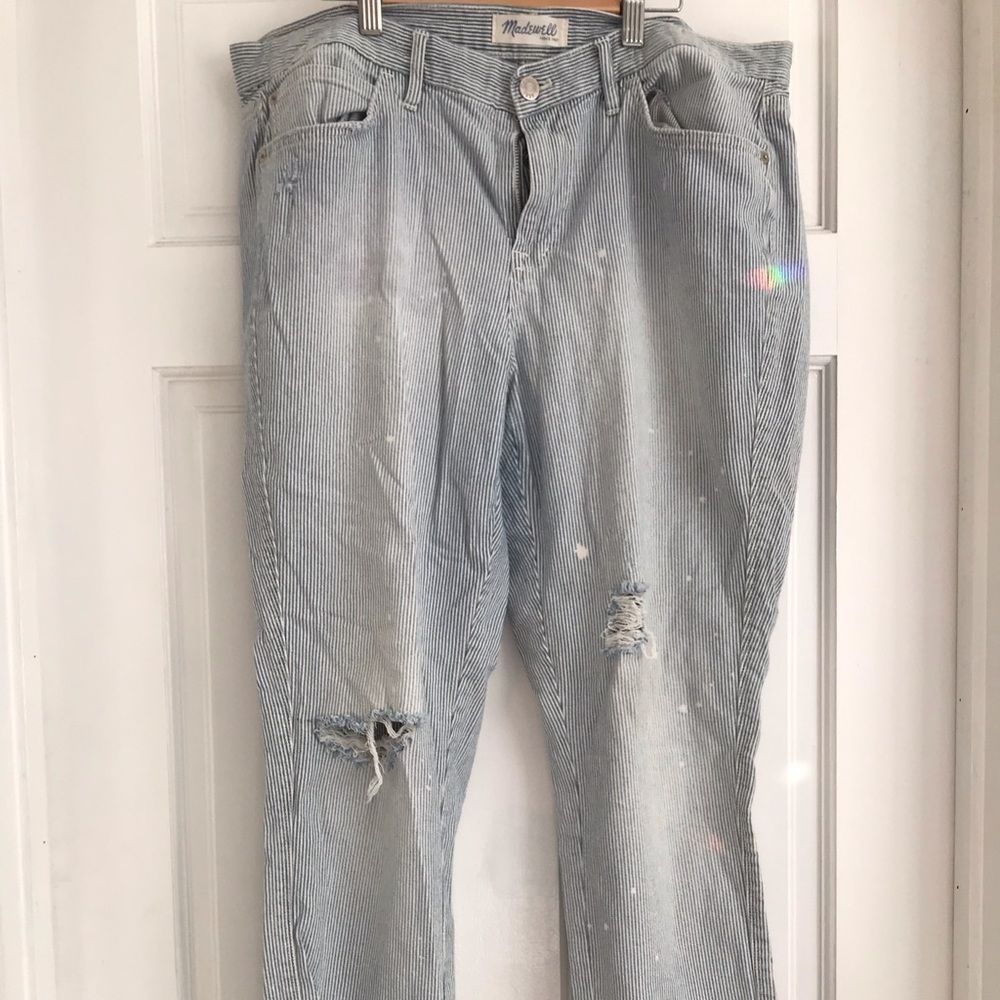 Madewell distressed searsucker denim pants 32